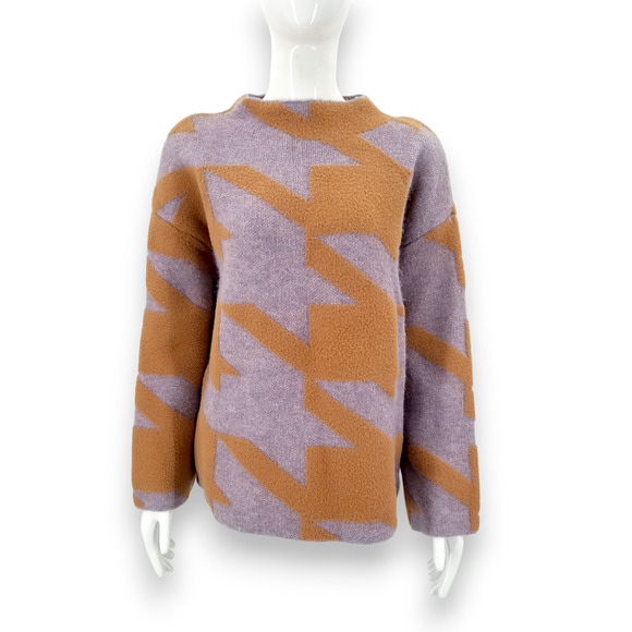 Ann Taylor Purple Brown Houndstooth Jacquard Mock Neck Pullover Sweater Size XS - Picture 1 of 7
